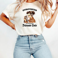 Introverted But Discuss Cats T-Shirt - Funny Cat Sarcastic Graphic Tee