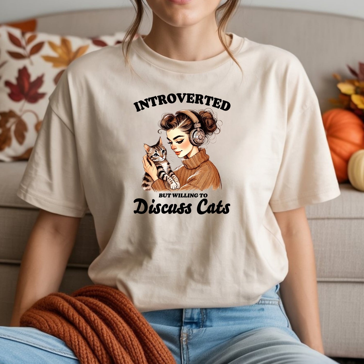 Introverted But Discuss Cats T-Shirt - Funny Cat Sarcastic Graphic Tee