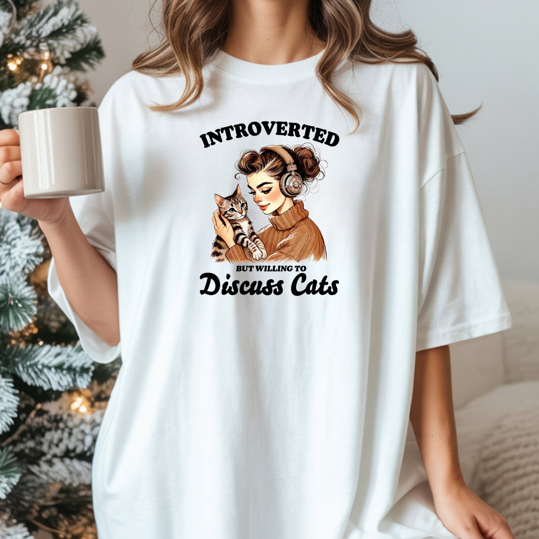 Introverted But Discuss Cats T-Shirt - Funny Cat Sarcastic Graphic Tee