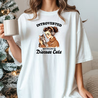 Introverted But Discuss Cats T-Shirt - Funny Cat Sarcastic Graphic Tee
