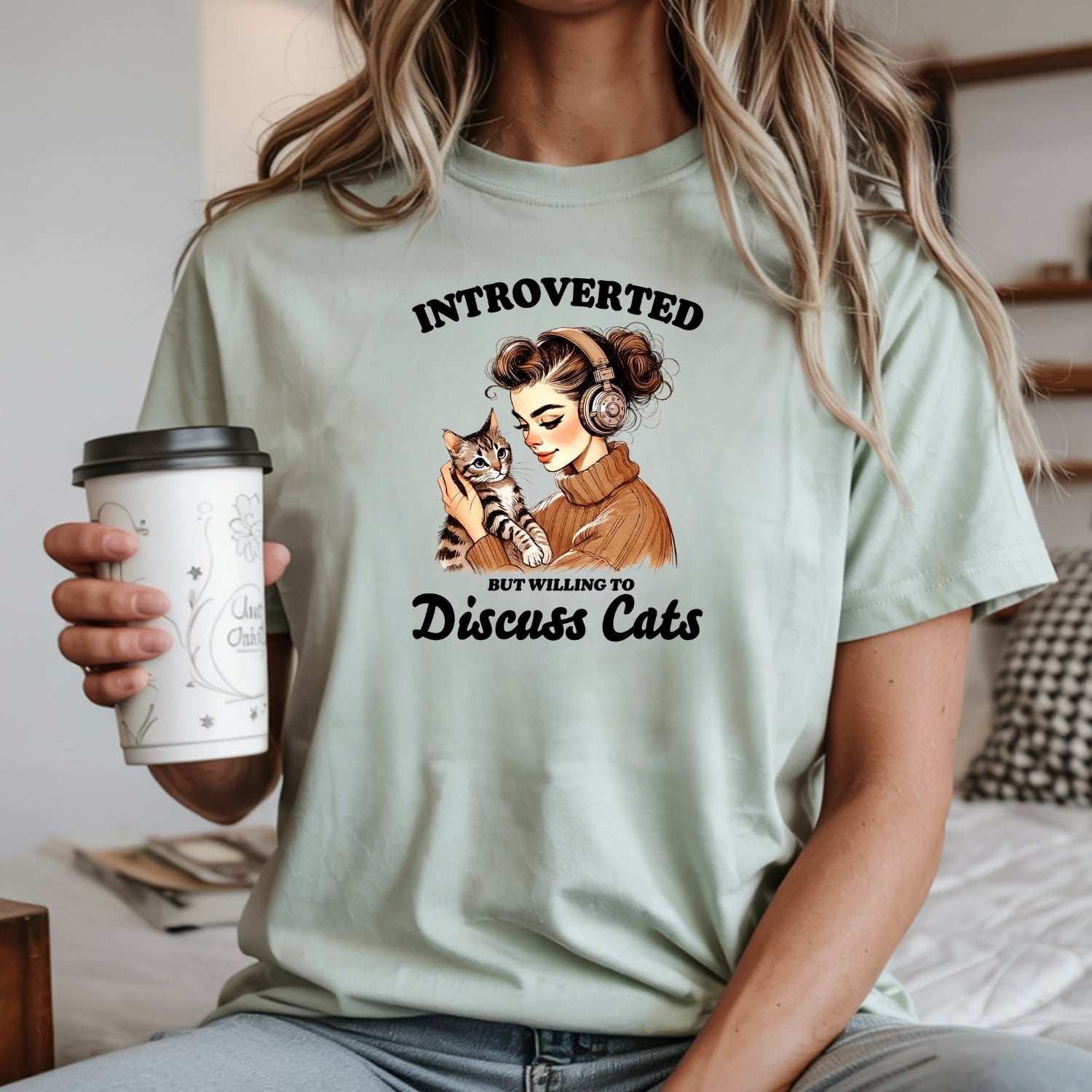 Introverted But Discuss Cats T-Shirt - Funny Cat Sarcastic Graphic Tee
