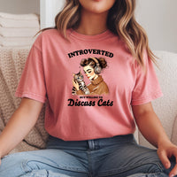 Introverted But Discuss Cats T-Shirt - Funny Cat Sarcastic Graphic Tee