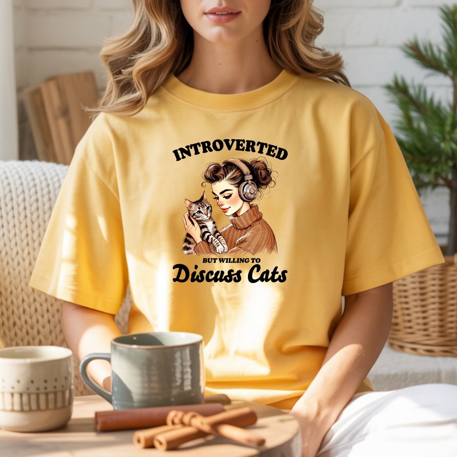Introverted But Discuss Cats T-Shirt - Funny Cat Sarcastic Graphic Tee