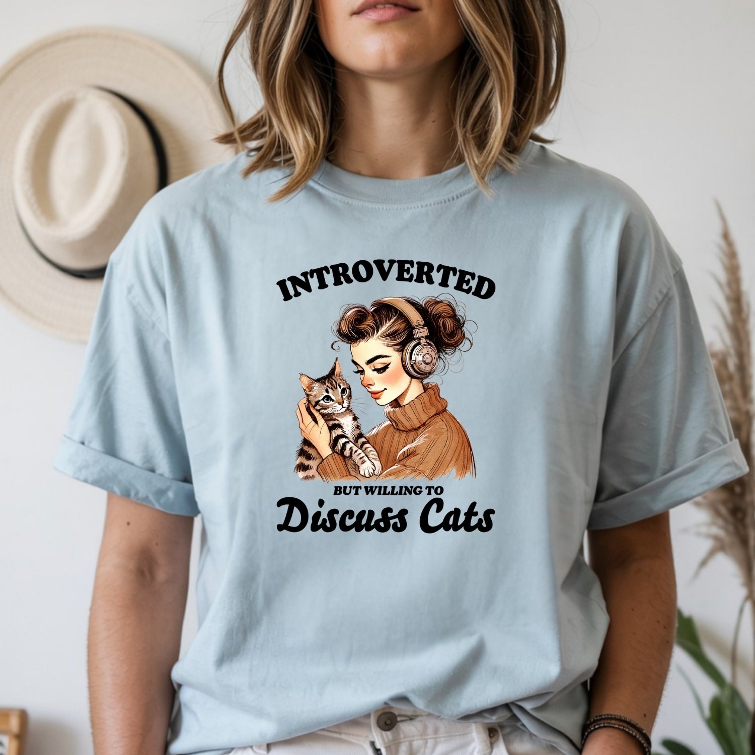 Introverted But Discuss Cats T-Shirt - Funny Cat Sarcastic Graphic Tee