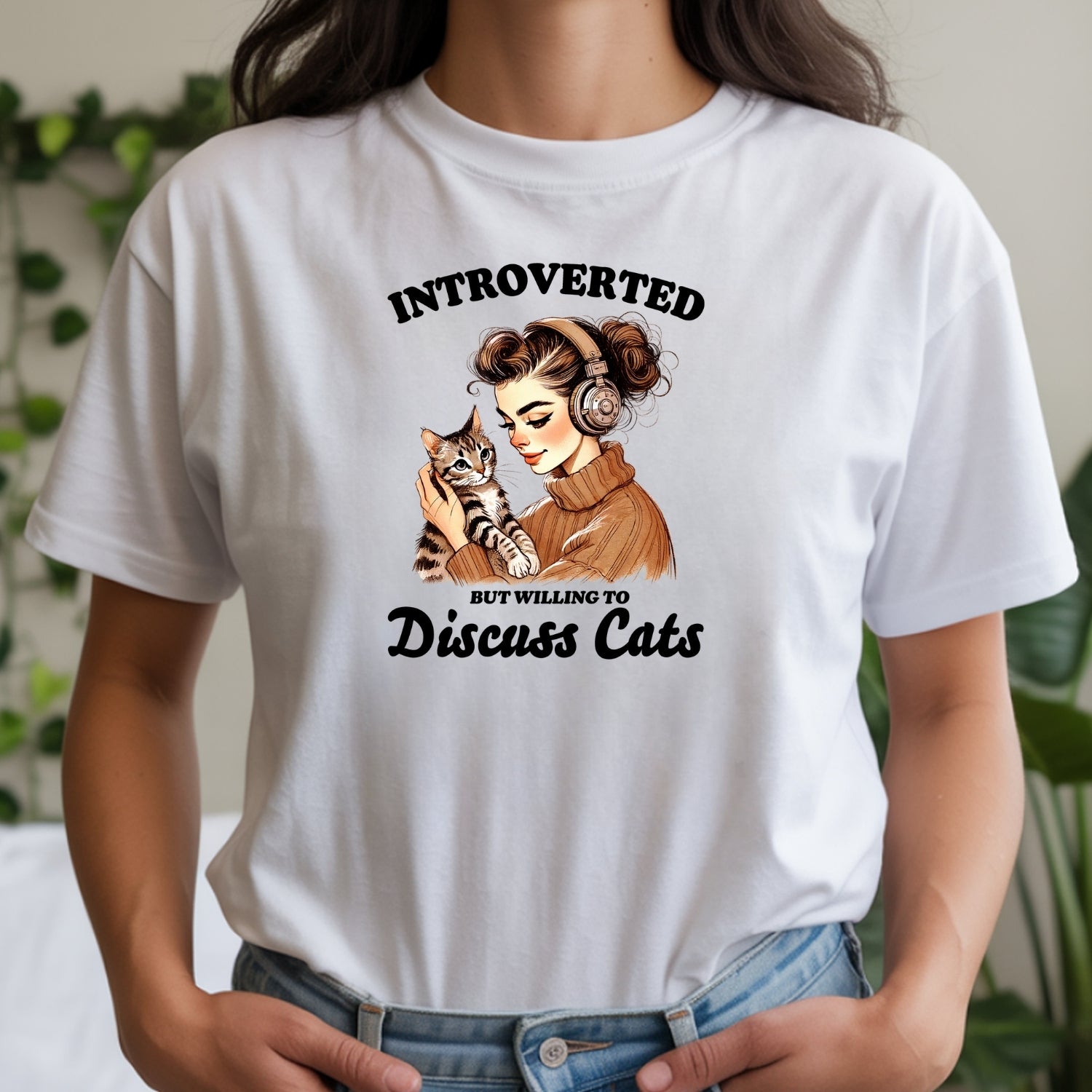 Introverted But Discuss Cats T-Shirt - Funny Cat Sarcastic Graphic Tee