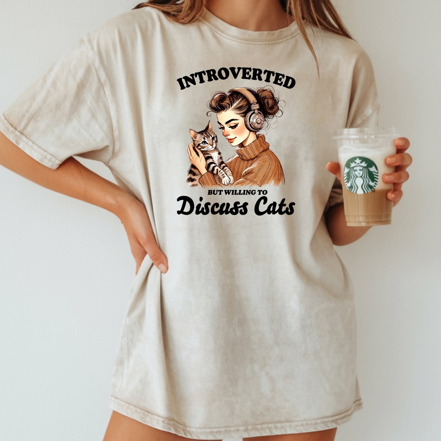 Introverted But Discuss Cats T-Shirt - Funny Cat Sarcastic Graphic Tee