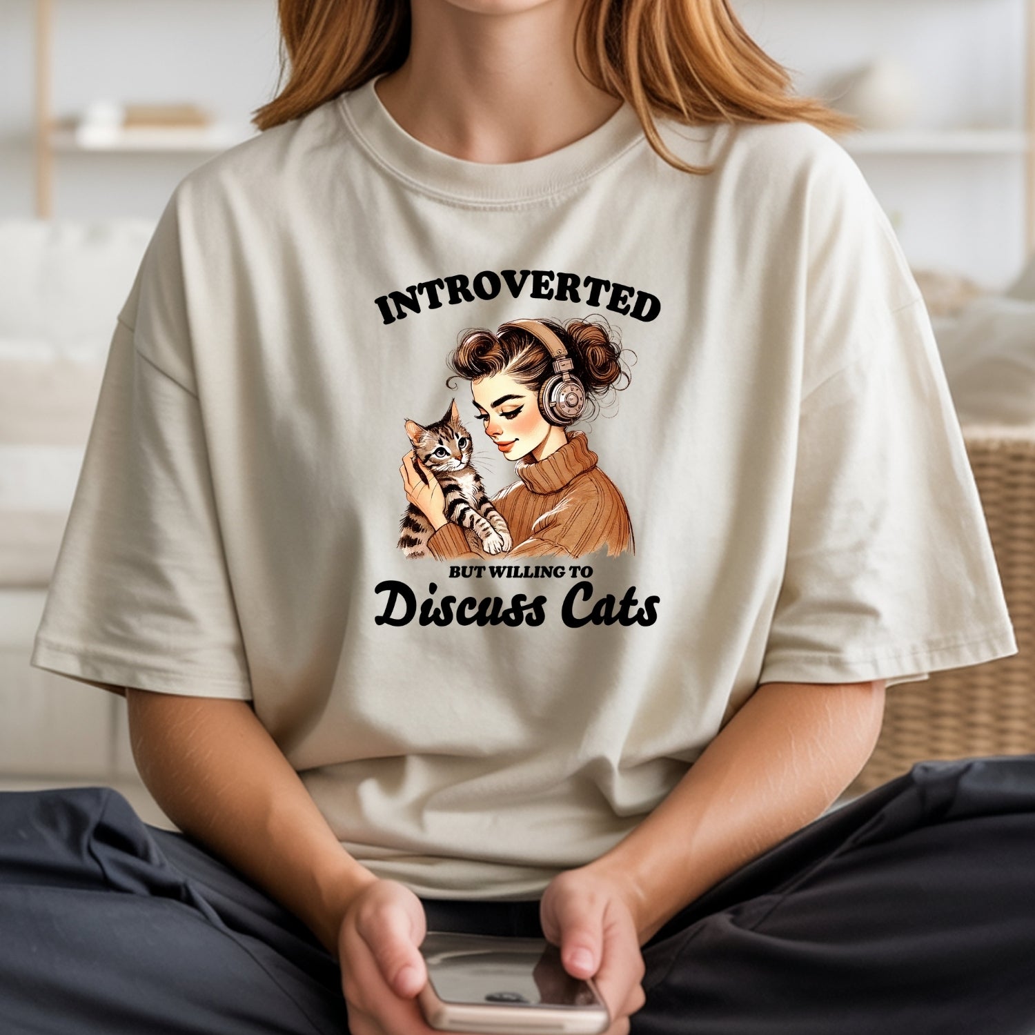 Introverted But Discuss Cats T-Shirt - Funny Cat Sarcastic Graphic Tee