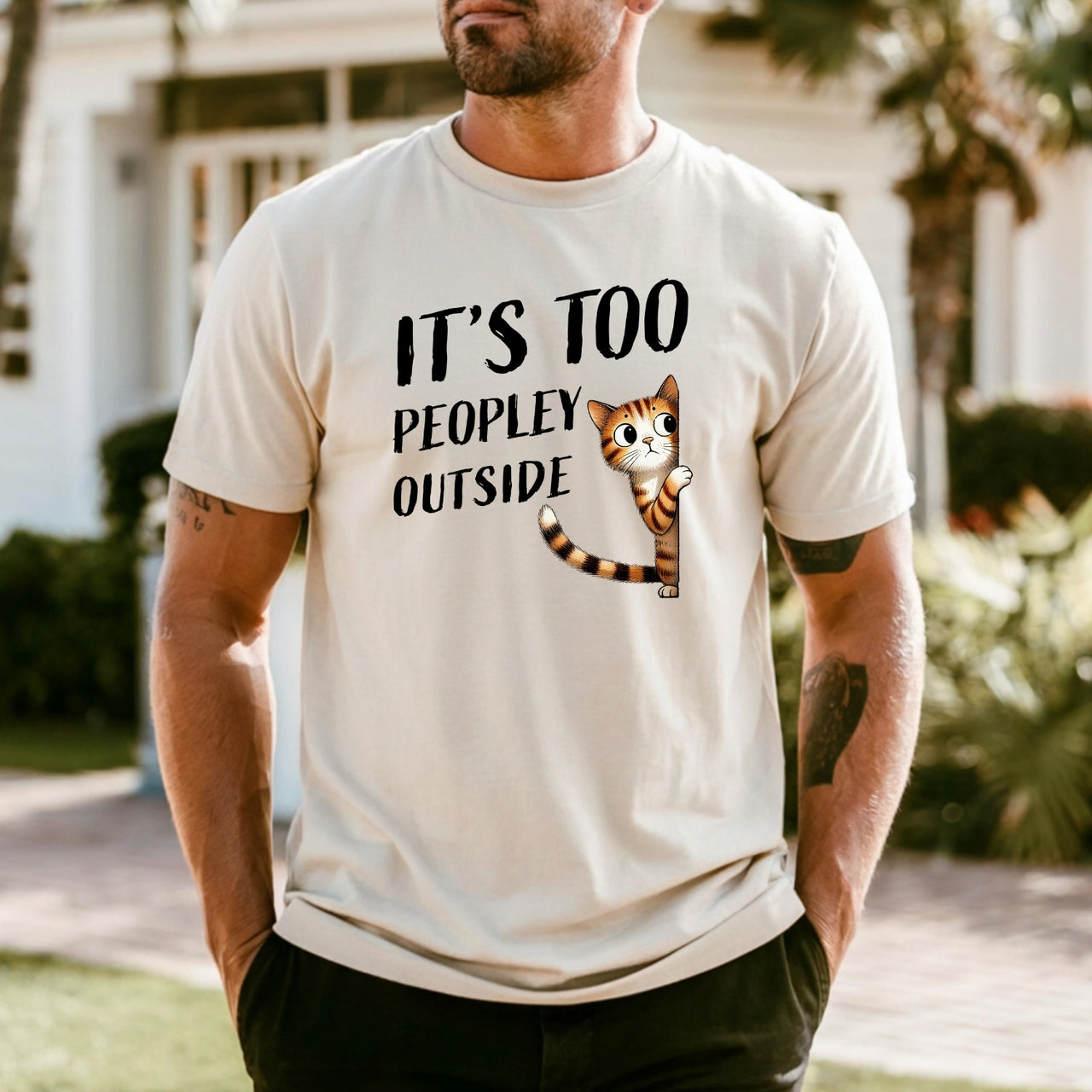 It's Too Peopley Outsite T-Shirt - Funny Cat Sarcastic Graphic Tee