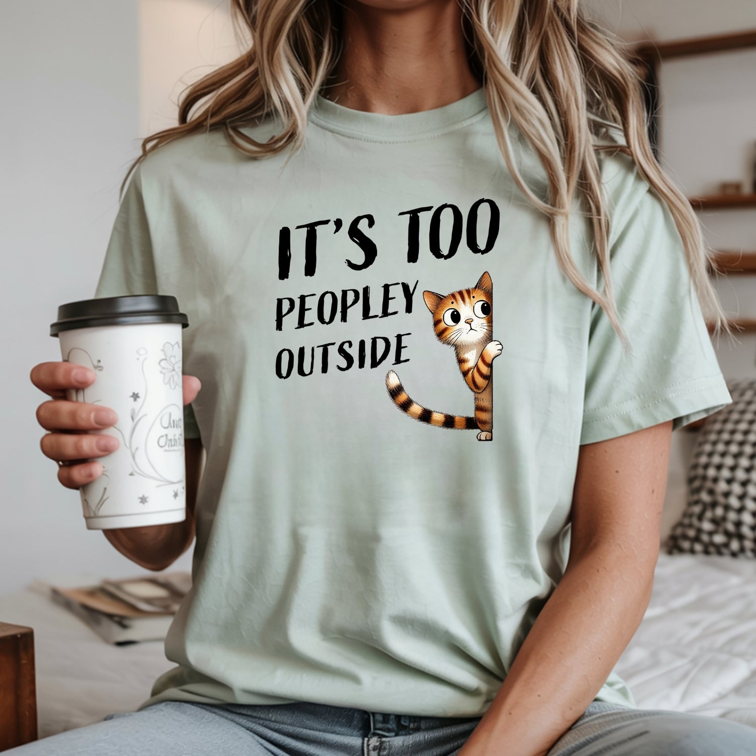 It's Too Peopley Outsite T-Shirt - Funny Cat Sarcastic Graphic Tee