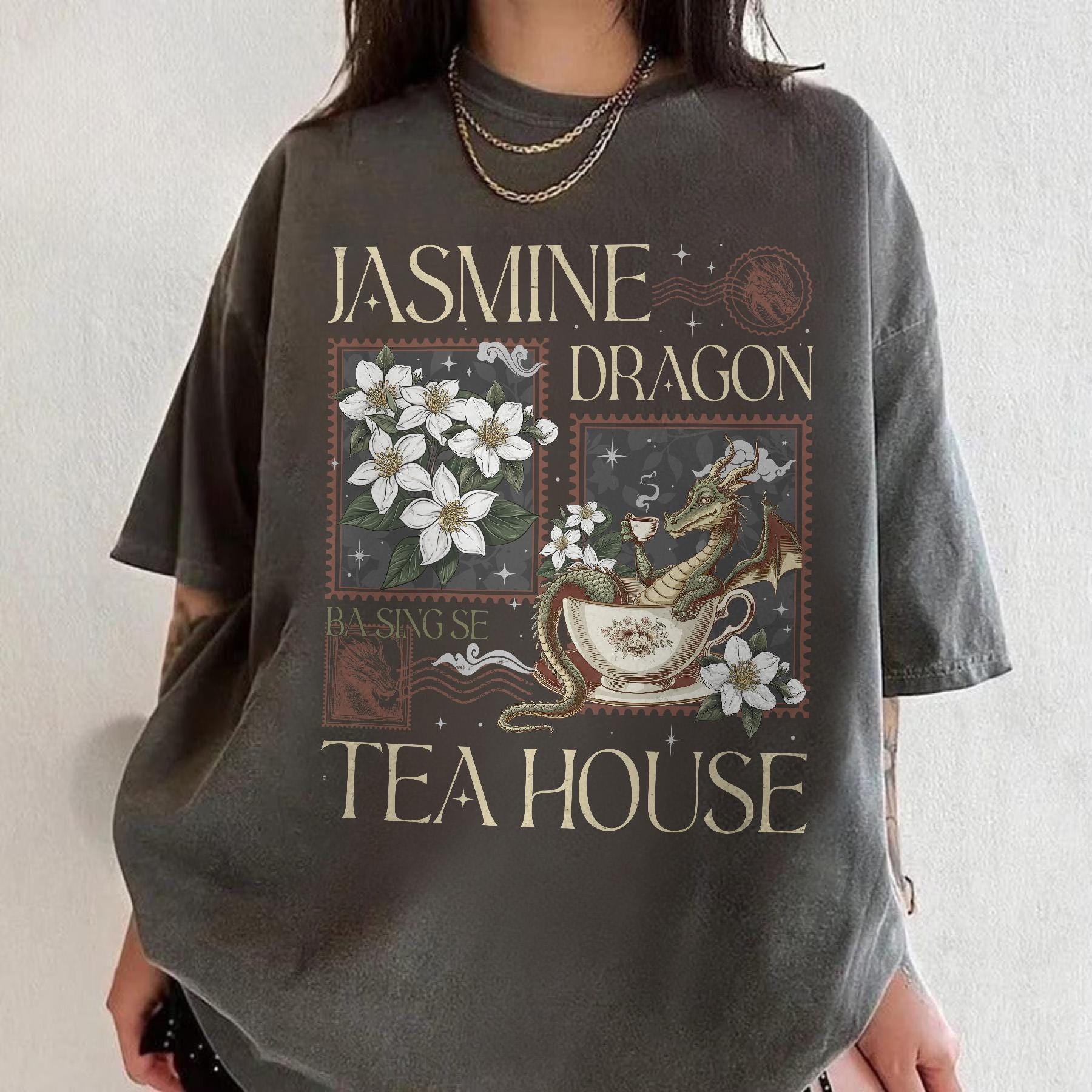Jasmine Dragon Tea House Graphic T-Shirt - Anime Inspired Tea Lover Tee