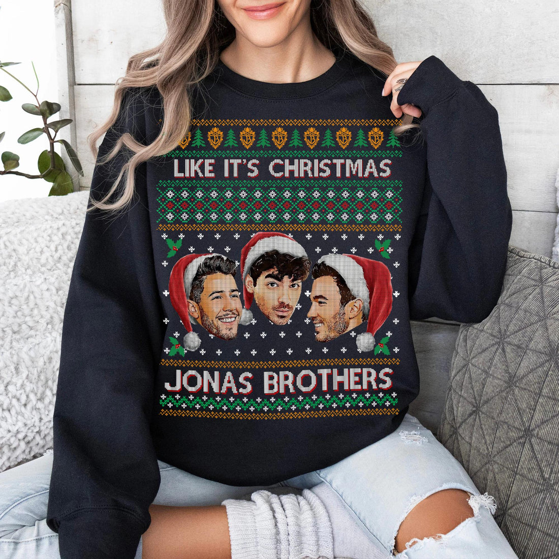 Jobros Christmas Sweatshirt – Ugly Christmas Sweater, Jonas Brothers–Inspired Holiday Concert Fan Shirt