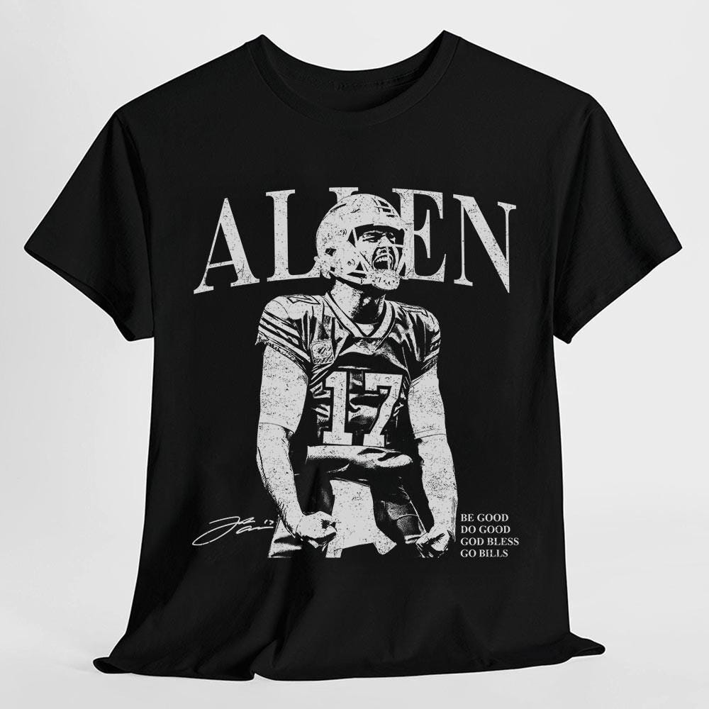 Vintage Football Graphic T-Shirt – Josh Allen Inspired Retro Rap Style Game Day Fan Tee Unisex