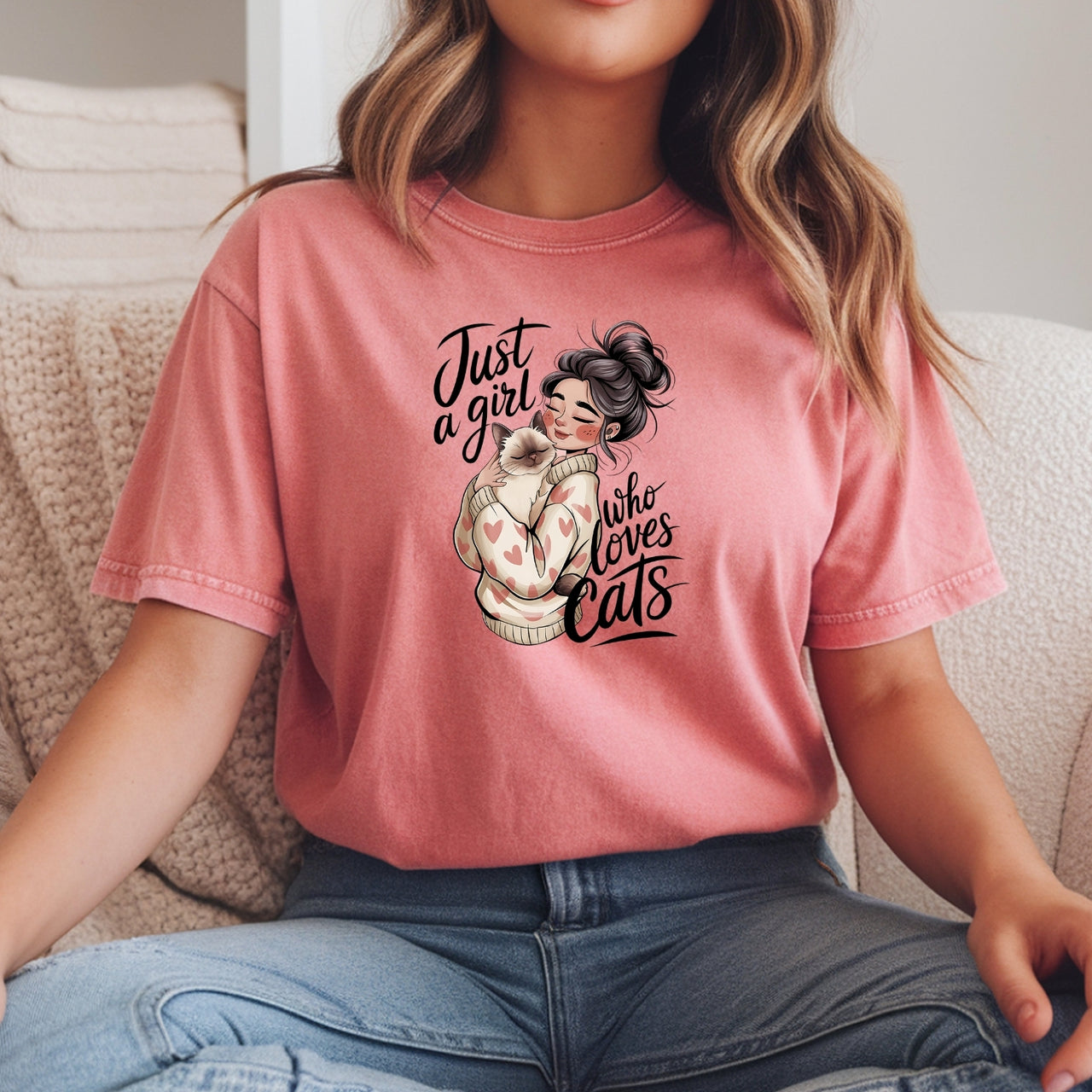 Just a Girl Who Loves Cats T-Shirt - Funny Cat Sarcastic Graphic Tee