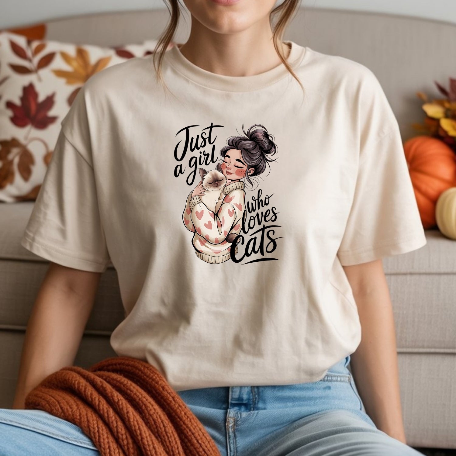 Just a Girl Who Loves Cats T-Shirt - Funny Cat Sarcastic Graphic Tee
