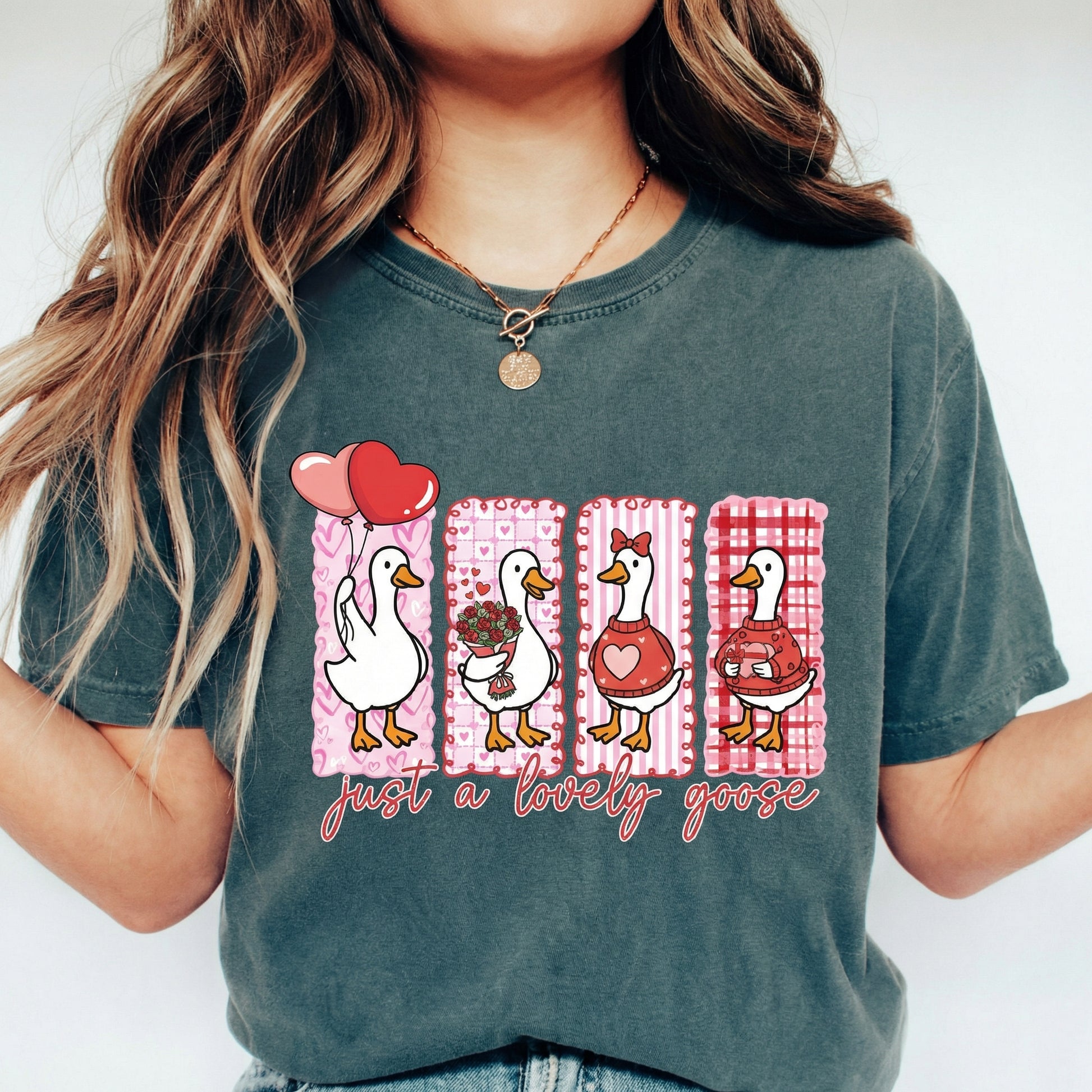 Just a Lovely Goose Valentine Shirt – Funny Silly Goose Graphic T-Shirt – Cute Goose Lover Gift
