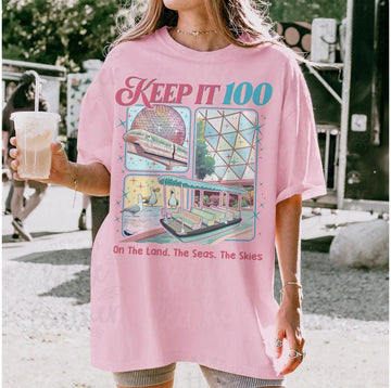Keep It 100 Retro Vacation T-Shirt – Land Sea Sky Graphic Tee – Family Trip Gift