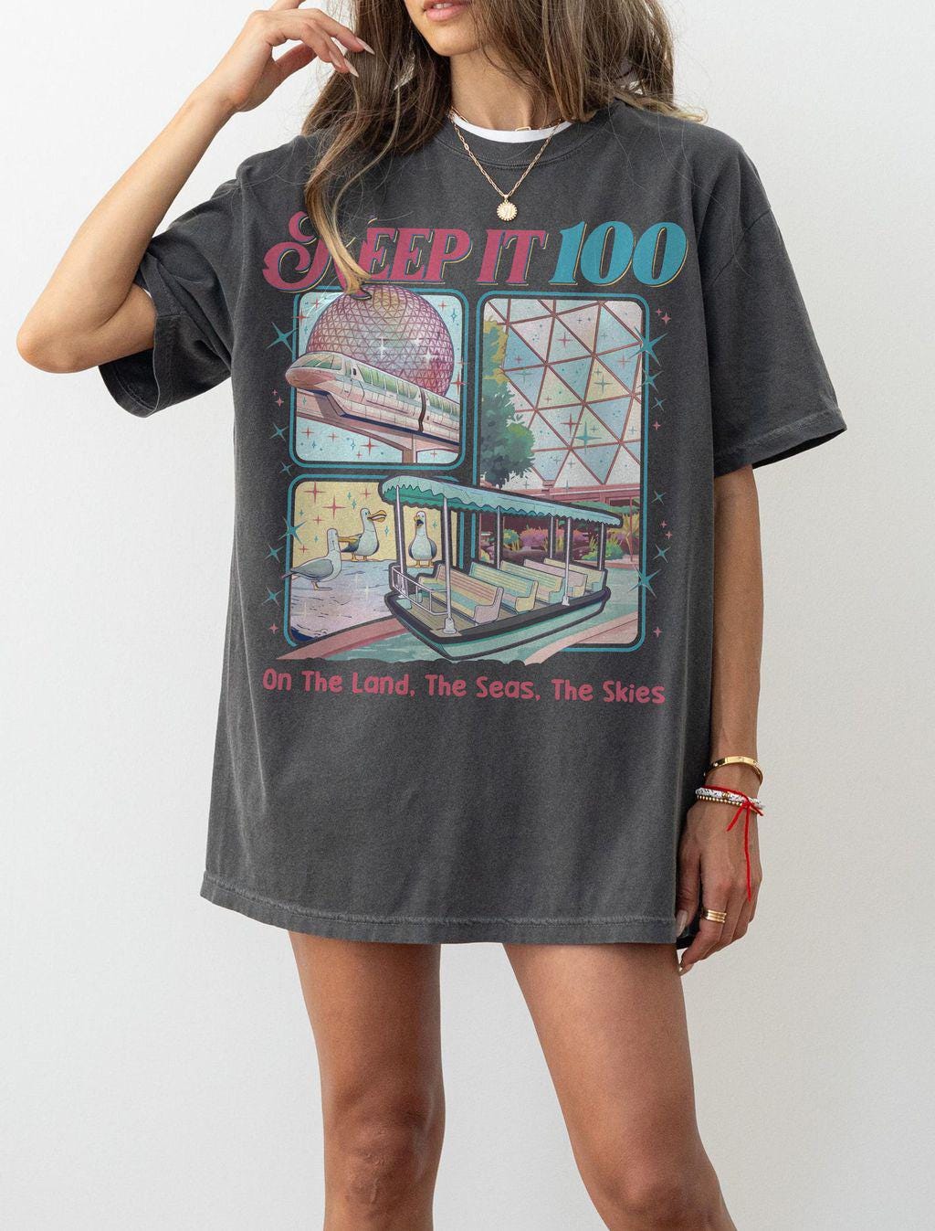 Keep It 100 Retro Vacation T-Shirt – Land Sea Sky Graphic Tee – Family Trip Gift