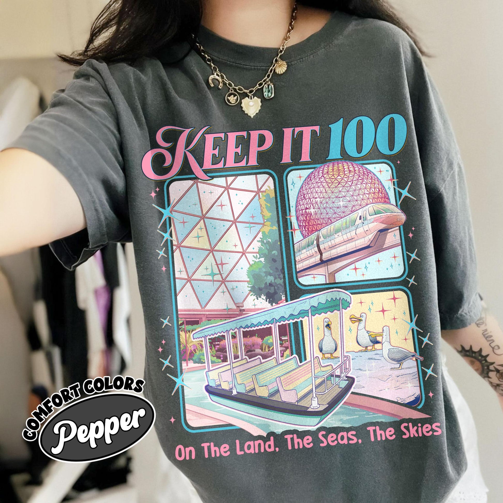 Keep It 100 The Land The Seas The Skies WDW Shirt – Retro Magic Kingdom Theme Park Tee