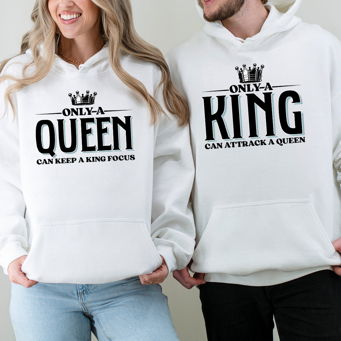 King Attract Queen Focus Matching Hoodies For Couples
