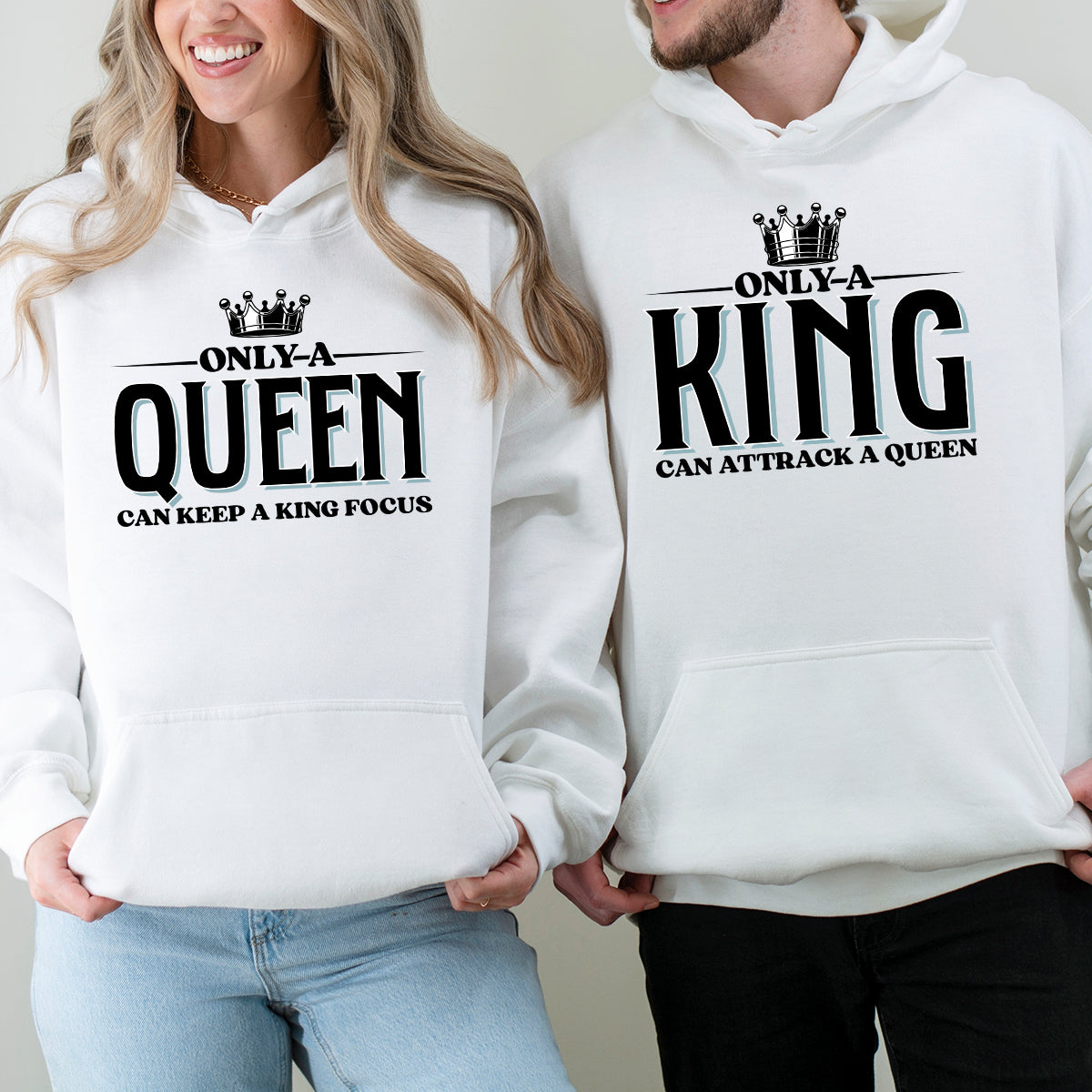 King Attract Queen Focus Matching Hoodies For Couples