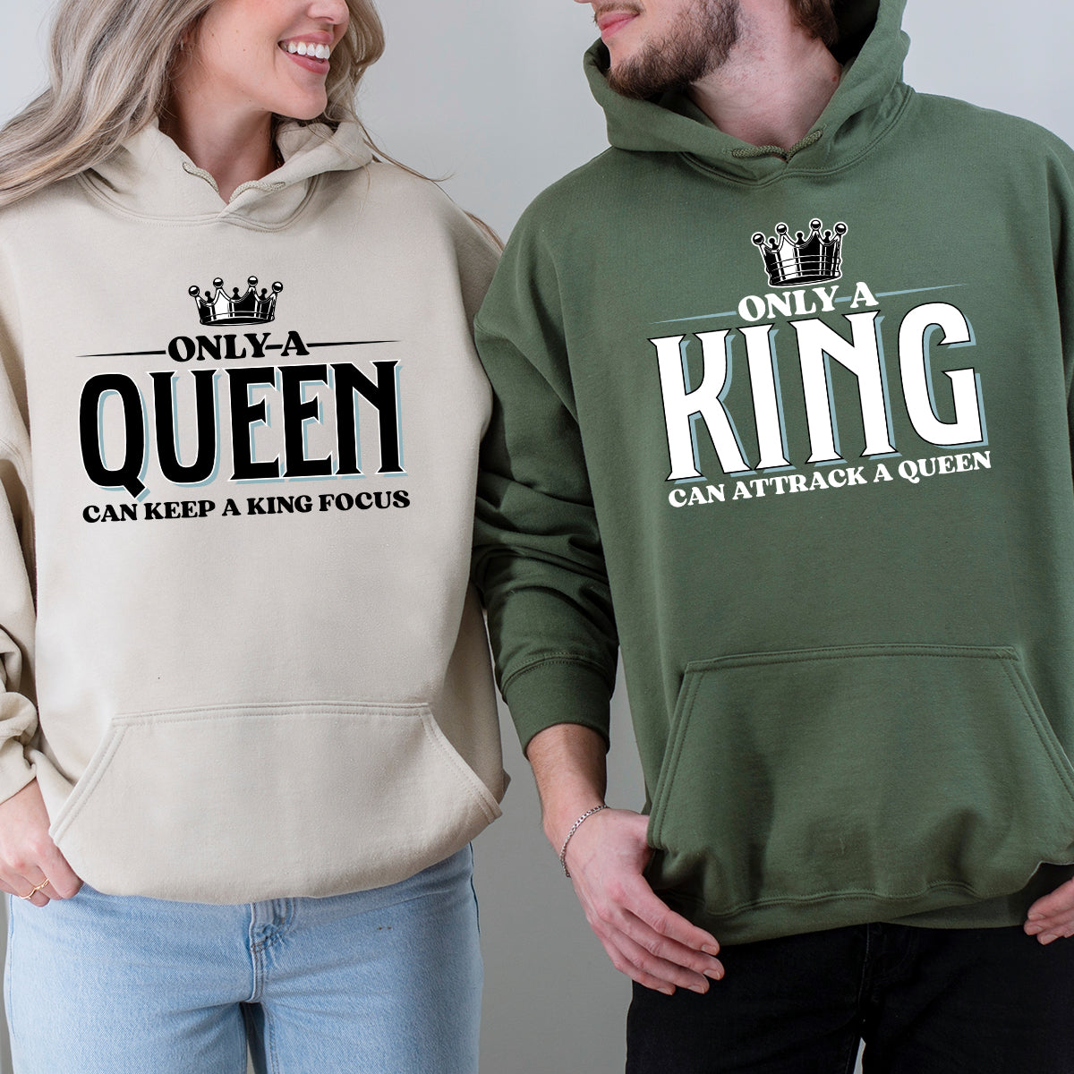 King Attract Queen Focus Matching Hoodies For Couples