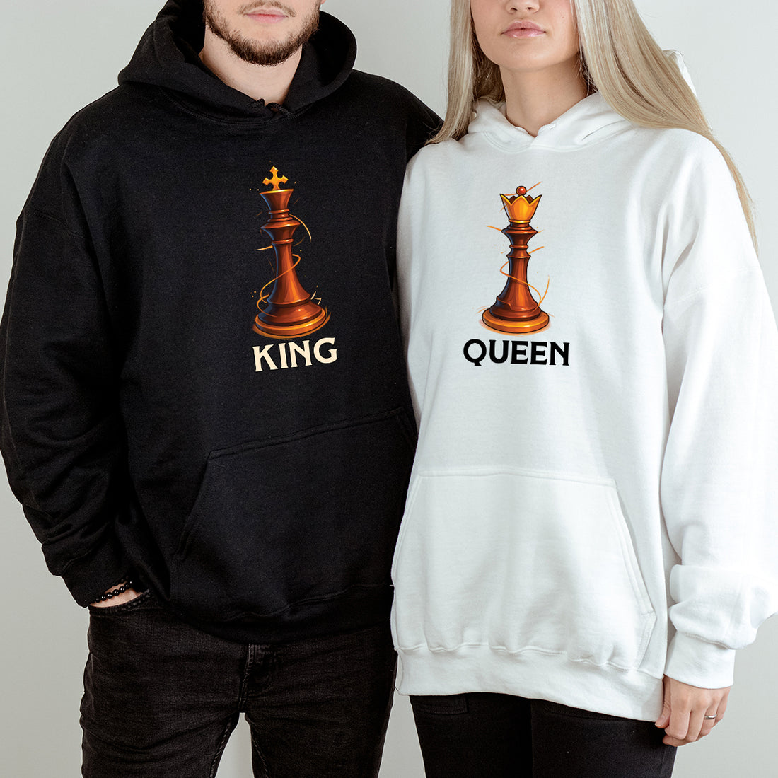 King & Queen Chess Piece Matching Hoodies For Couples