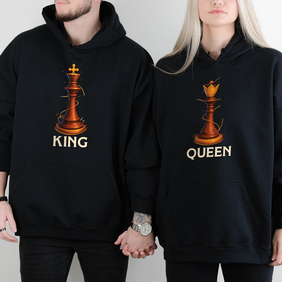 King & Queen Chess Piece Matching Hoodies For Couples