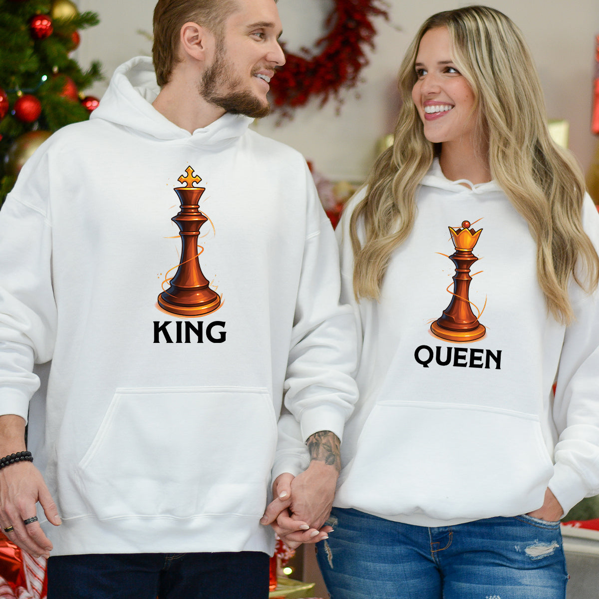 King & Queen Chess Piece Matching Hoodies For Couples