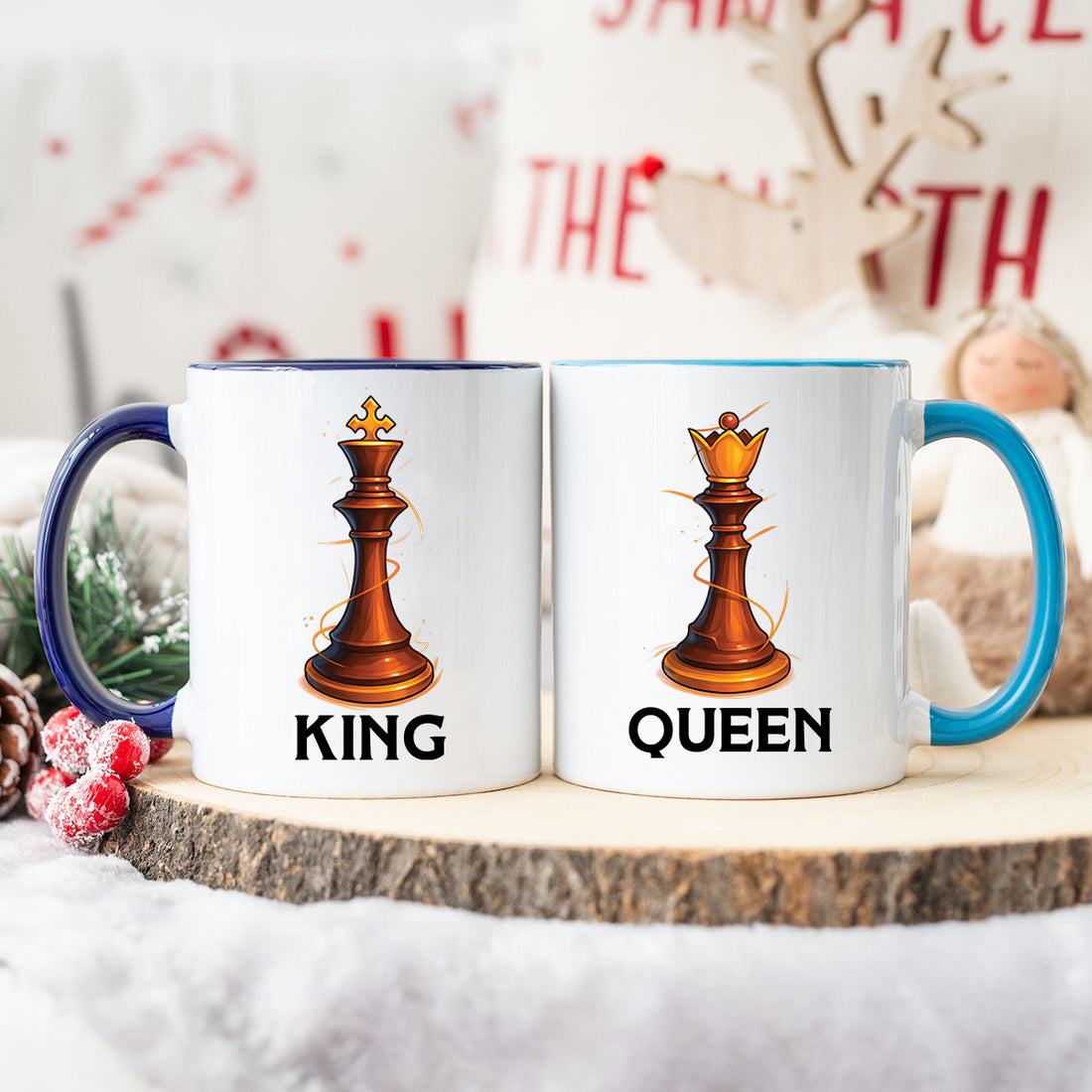 King & Queen Chess Piece Matching Mugs For Couples