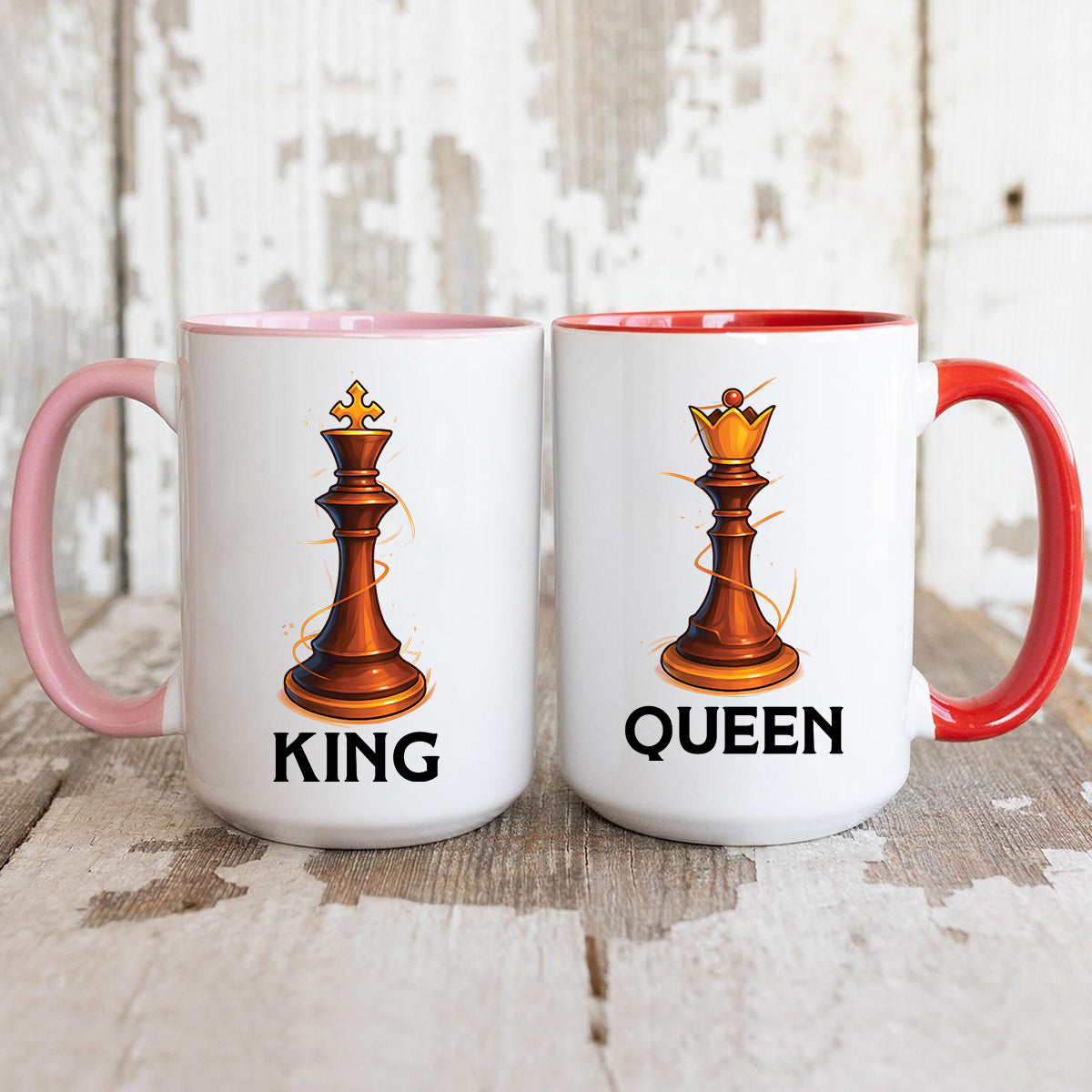 King & Queen Chess Piece Matching Mugs For Couples