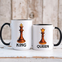 King & Queen Chess Piece Matching Mugs For Couples