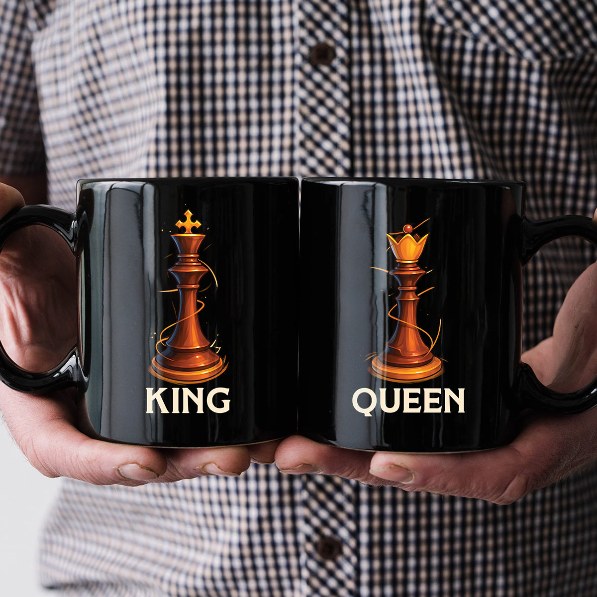 King & Queen Chess Piece Matching Mugs For Couples