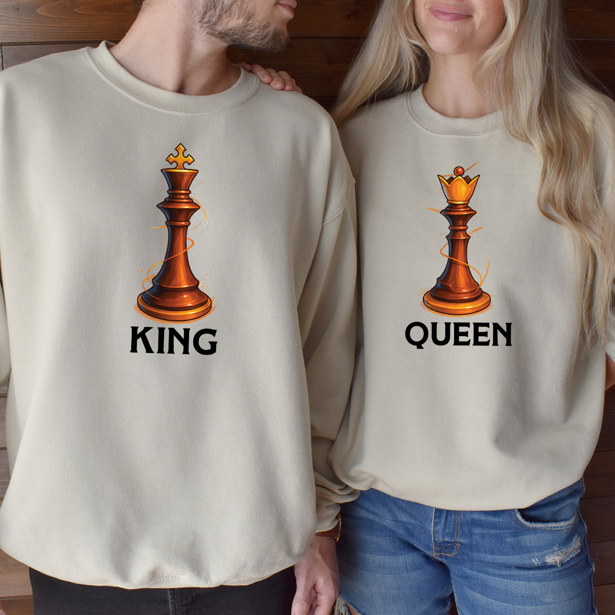 King & Queen Chess Piece Matching Hoodies For Couples