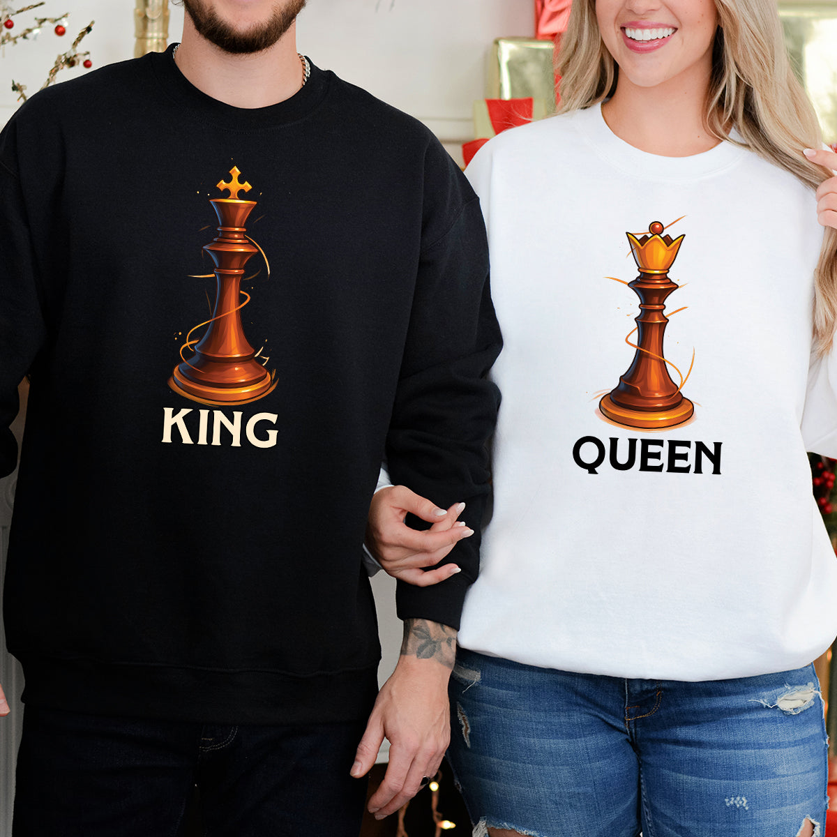 King & Queen Chess Piece Matching Hoodies For Couples