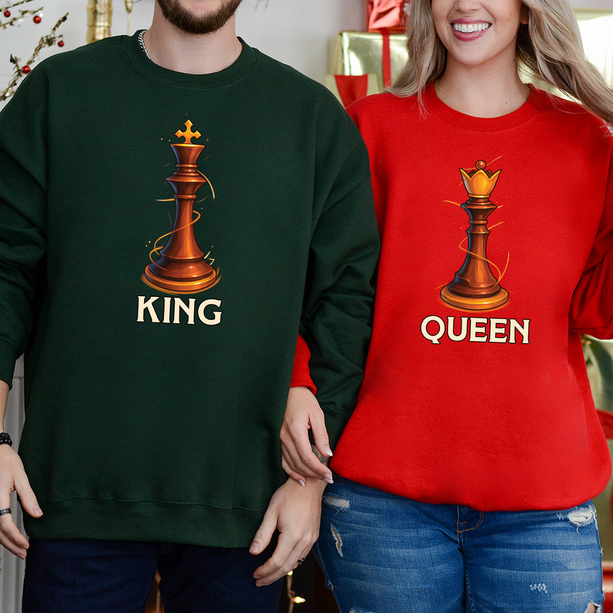 King & Queen Chess Piece Matching Hoodies For Couples