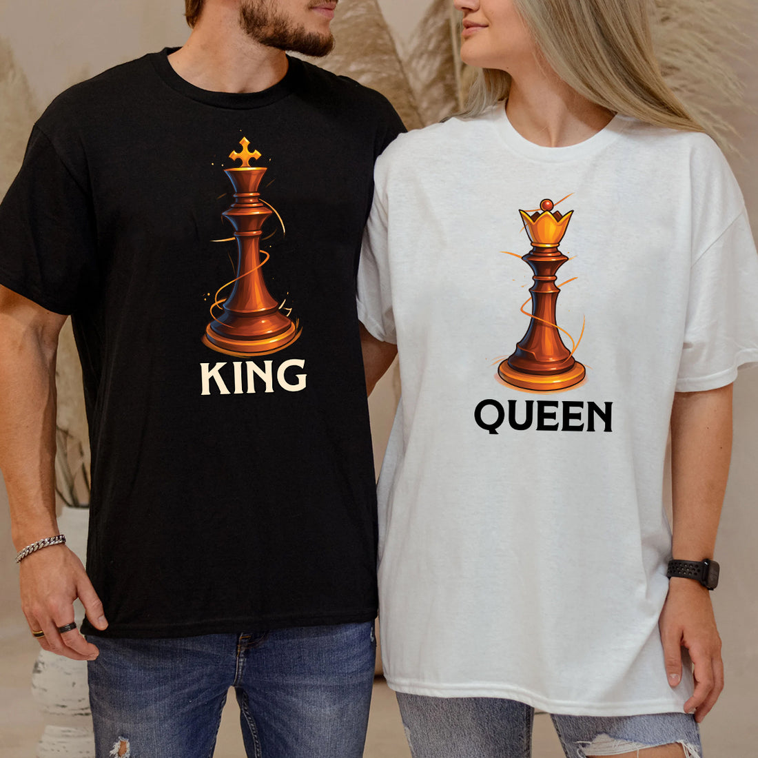 King & Queen Chess Piece Matching T-Shirts For Couples