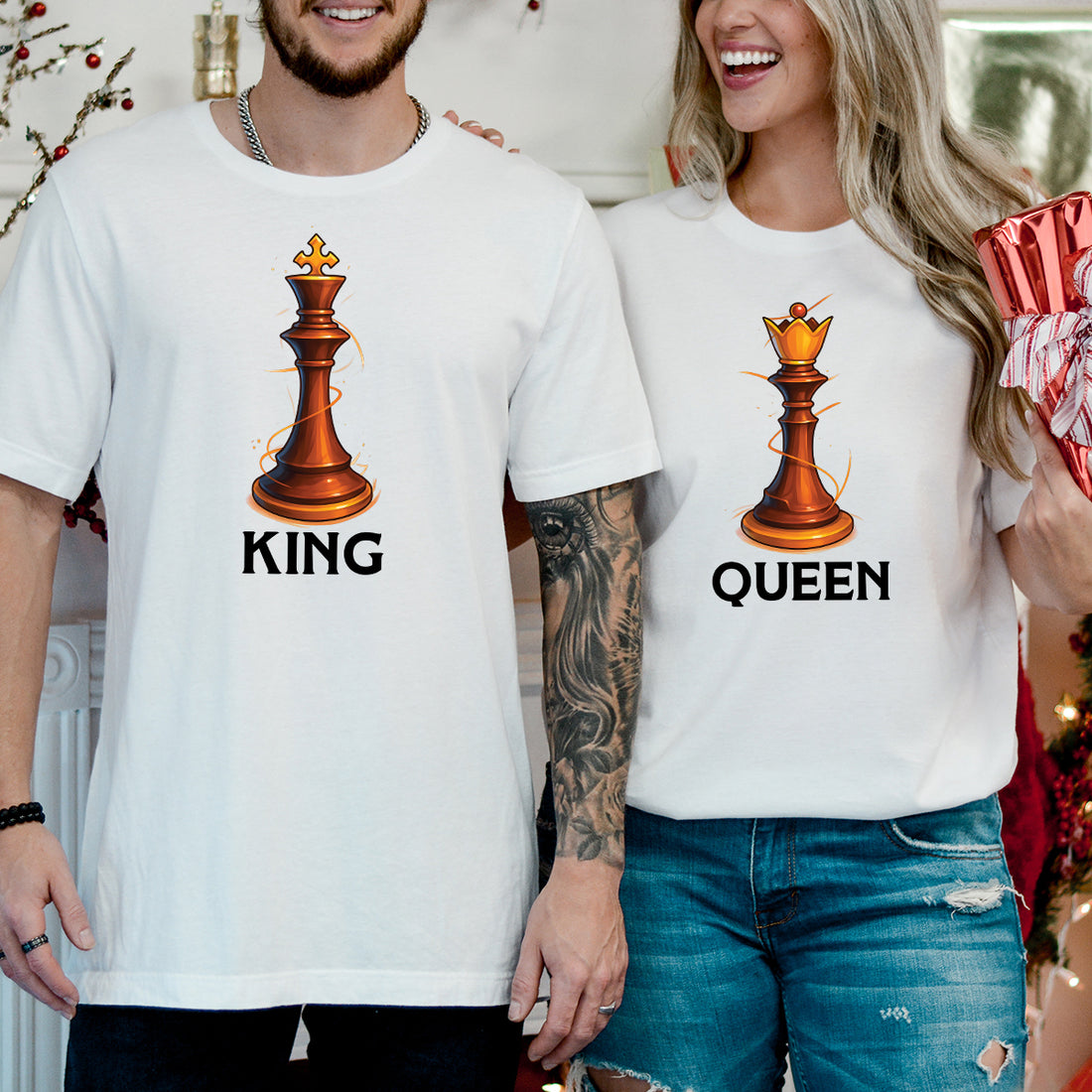 King & Queen Chess Piece Matching T-Shirts For Couples