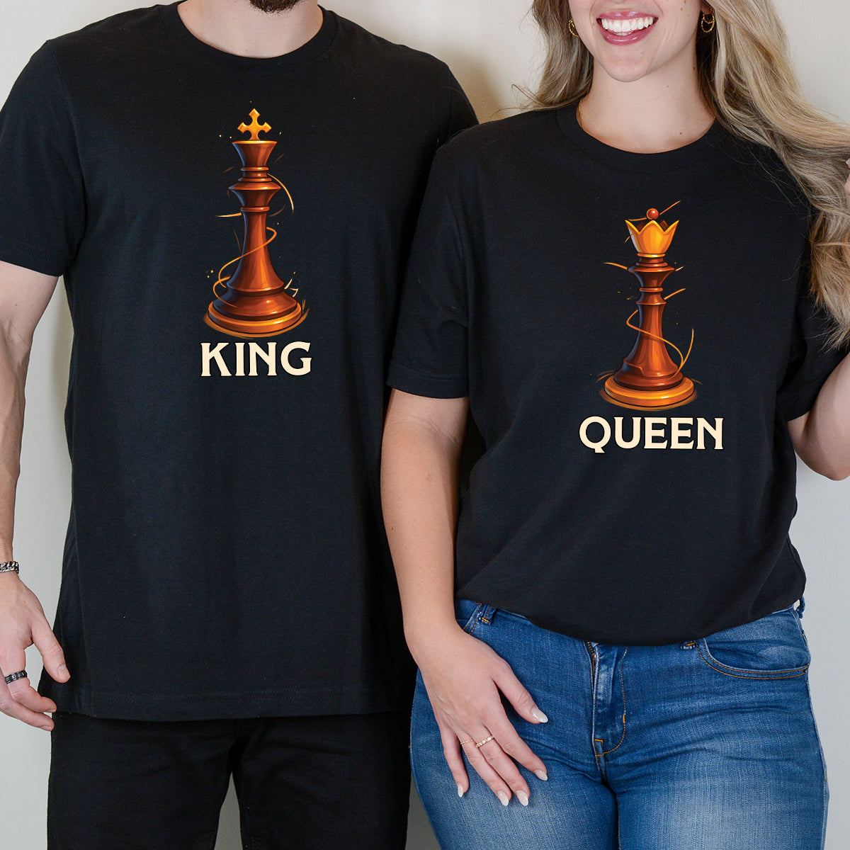 King & Queen Chess Piece Matching T-Shirts For Couples