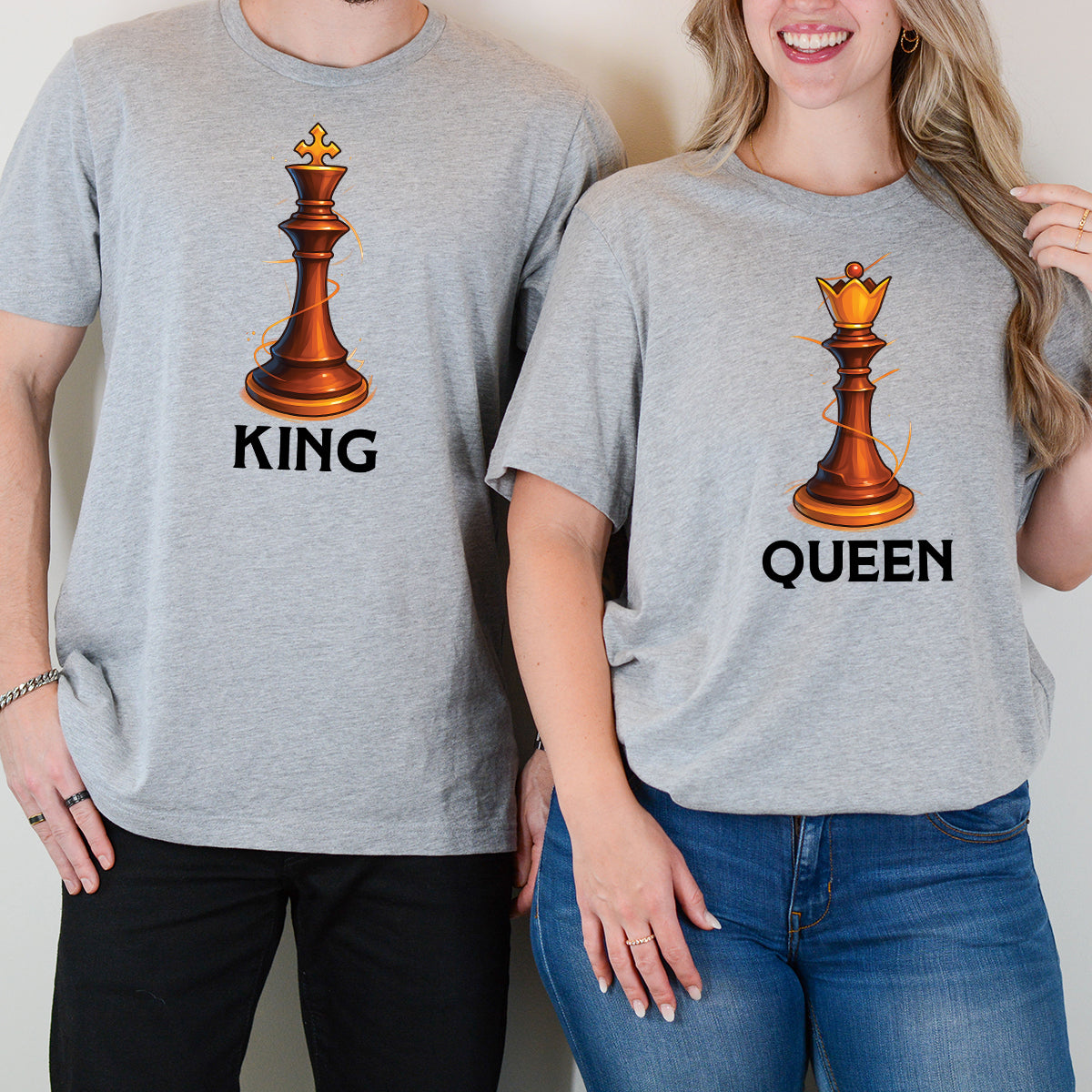 King & Queen Chess Piece Matching T-Shirts For Couples