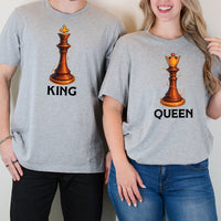 King & Queen Chess Piece Matching T-Shirts For Couples