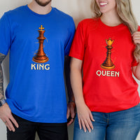 King & Queen Chess Piece Matching T-Shirts For Couples