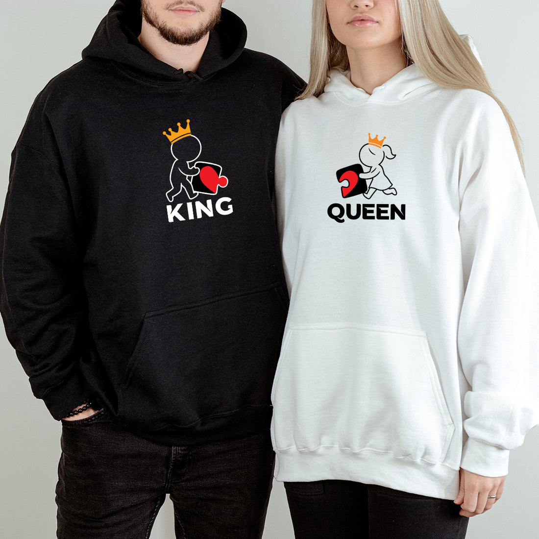 King x Queen Puzzle Matching Hoodies For Couples