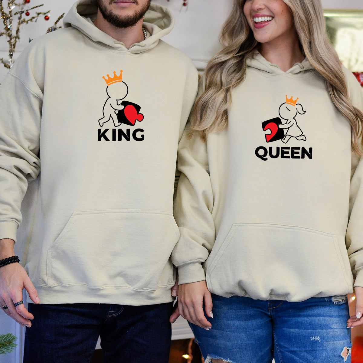 King x Queen Puzzle Matching Hoodies For Couples