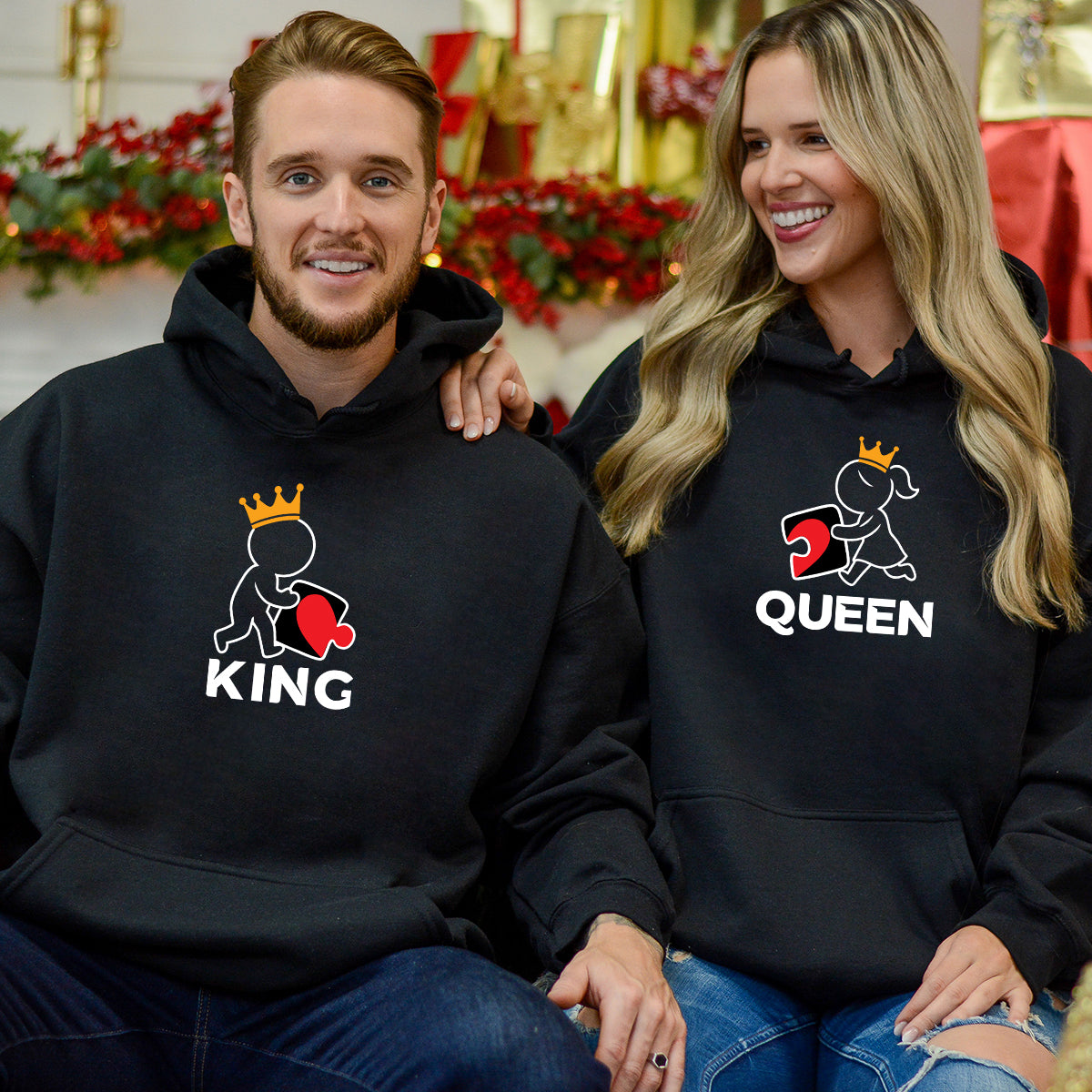 King x Queen Puzzle Matching Hoodies For Couples
