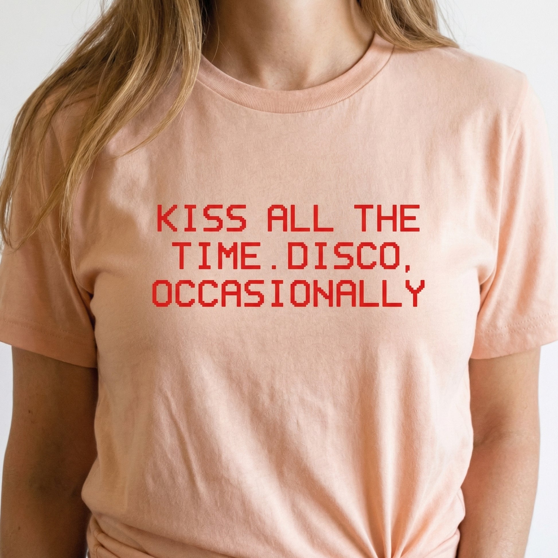 Kiss All The Time Disco Occasionally T-Shirt – Retro Disco Quote Graphic Tee