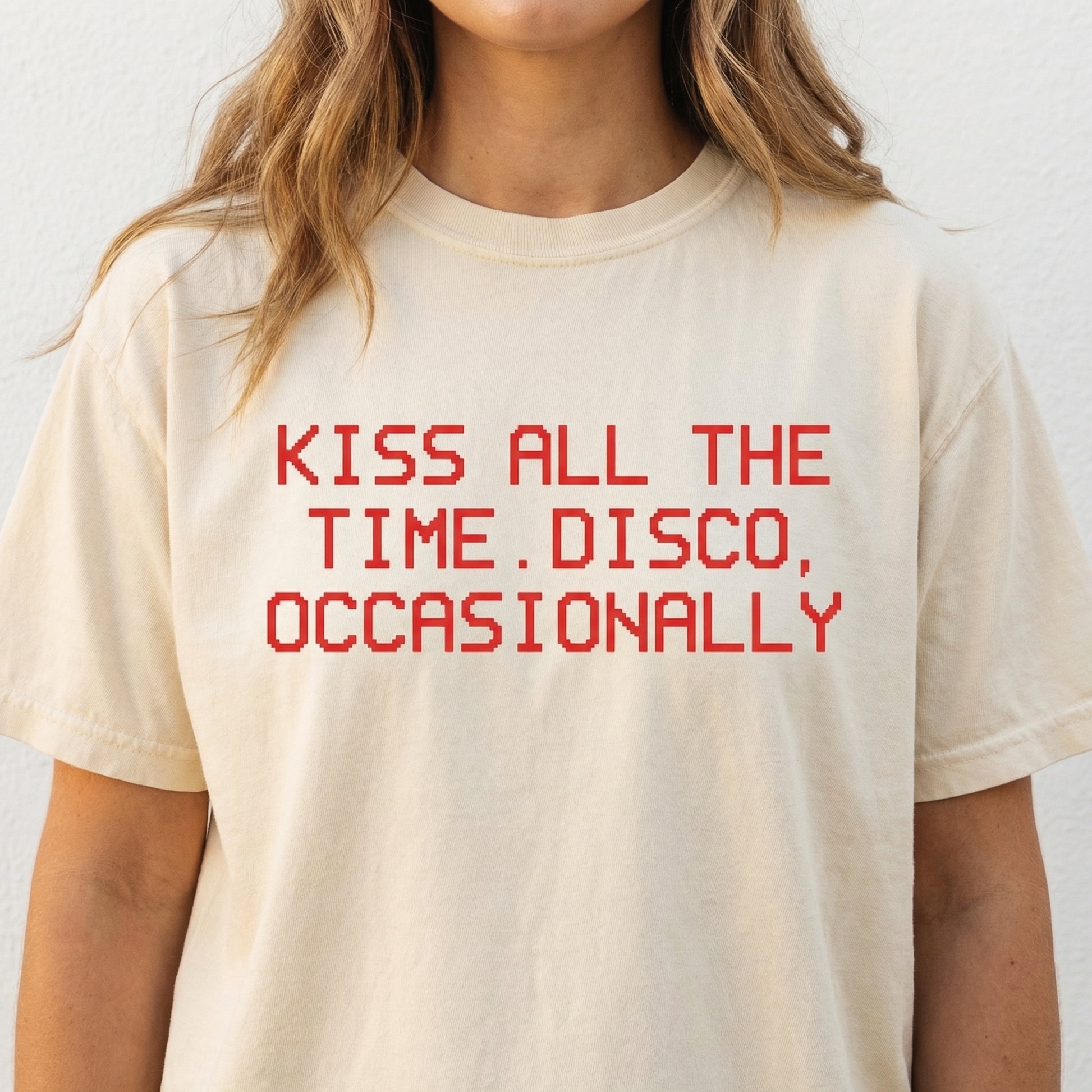 Kiss All The Time Disco Occasionally T-Shirt – Retro Disco Quote Graphic Tee