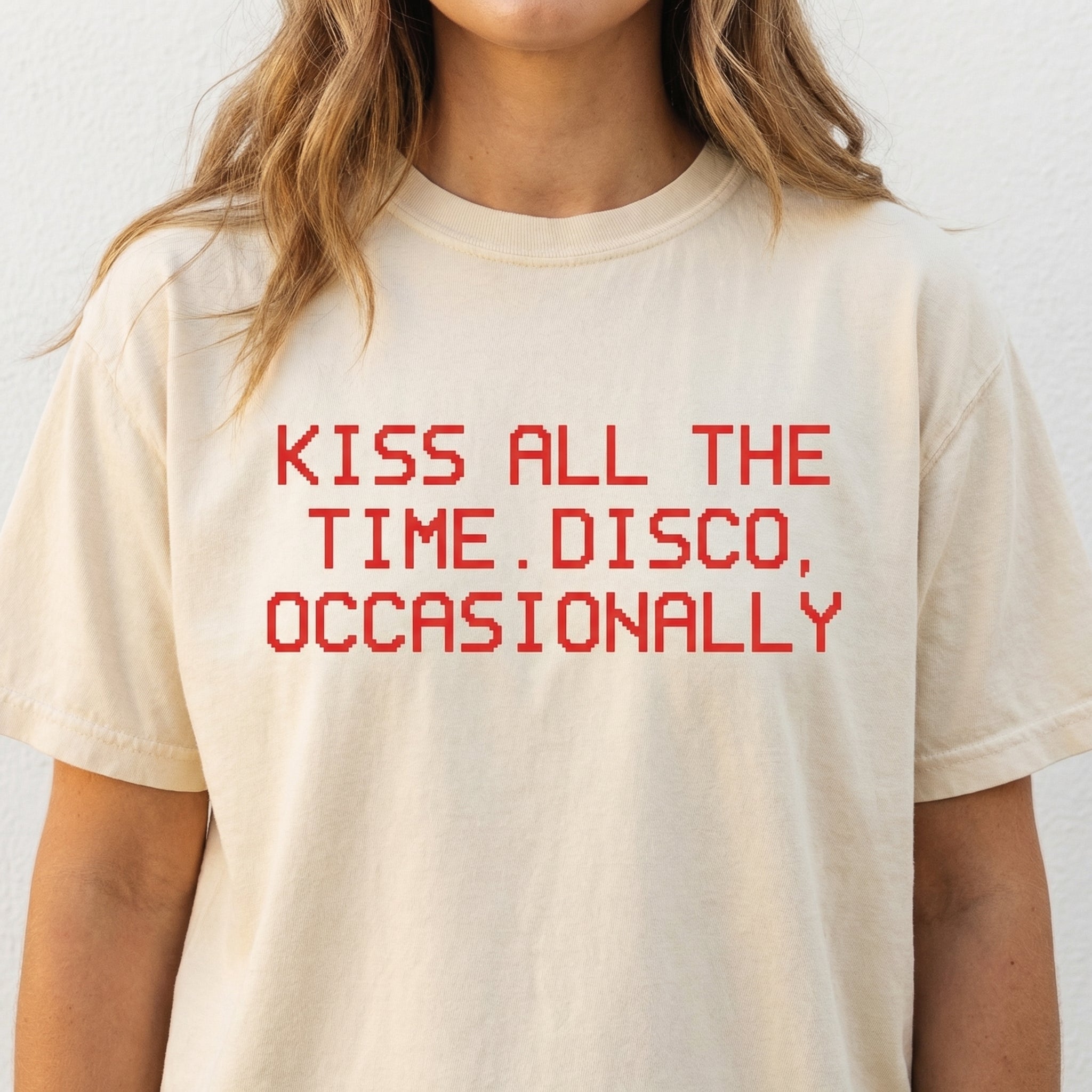 Kiss All The Time Disco Occasionally T-Shirt – Retro Disco Quote Graphic Tee