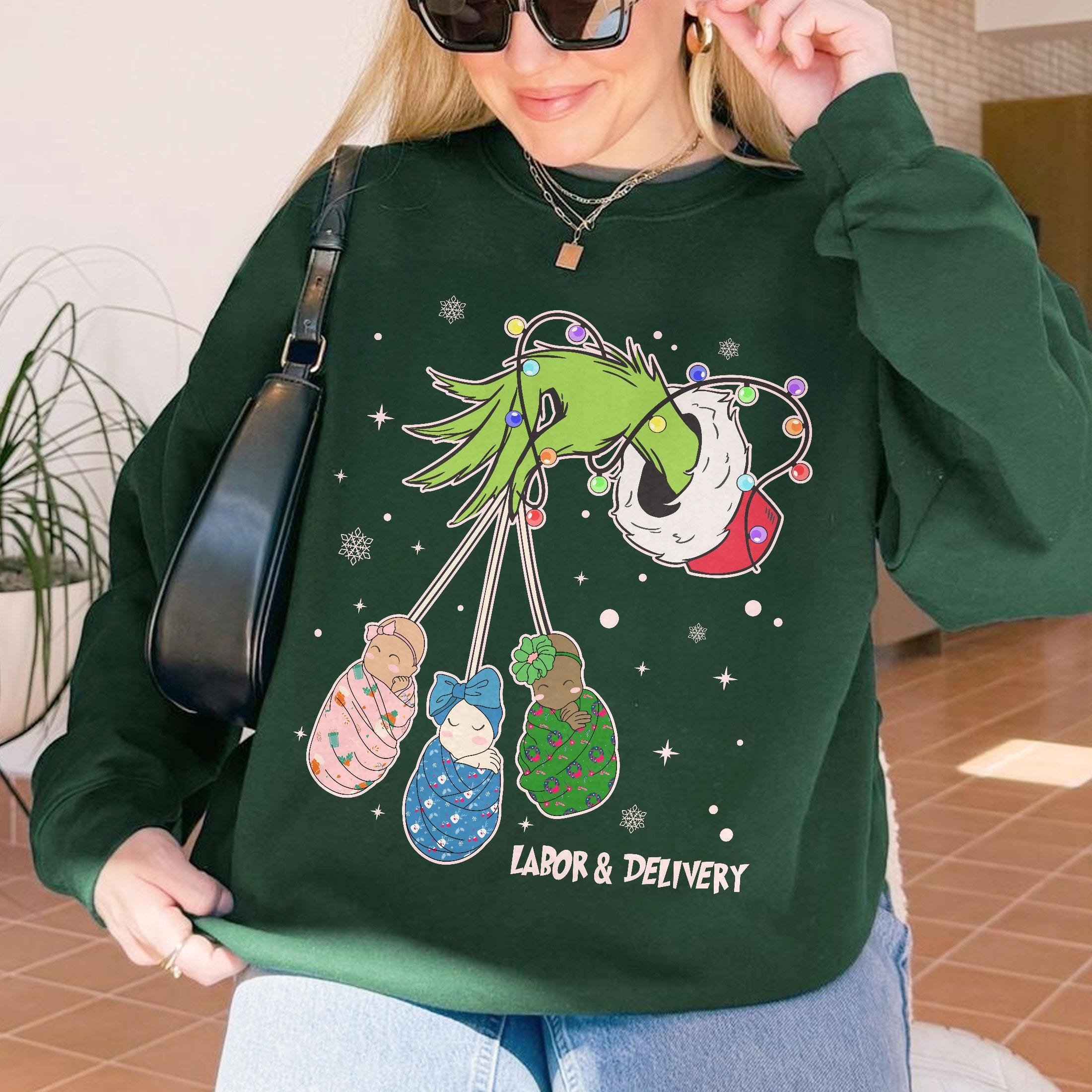 Labor and Delivery Nurse Christmas Sweatshirt – L&D Nurse Holiday Gift, Baby OB RN Sweater, Mother Baby Crewneck