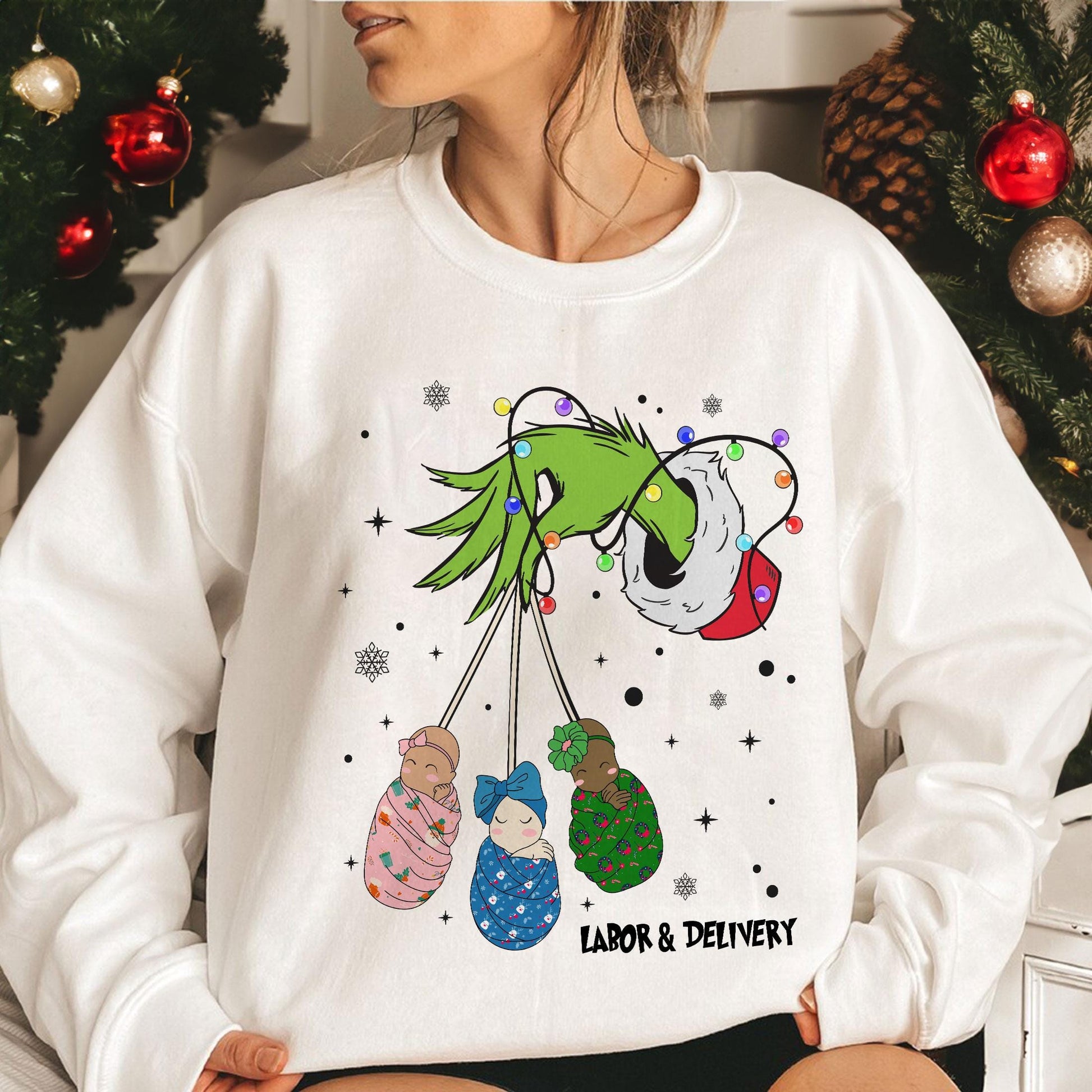 Labor and Delivery Nurse Christmas Sweatshirt – L&D Nurse Holiday Gift, Baby OB RN Sweater, Mother Baby Crewneck