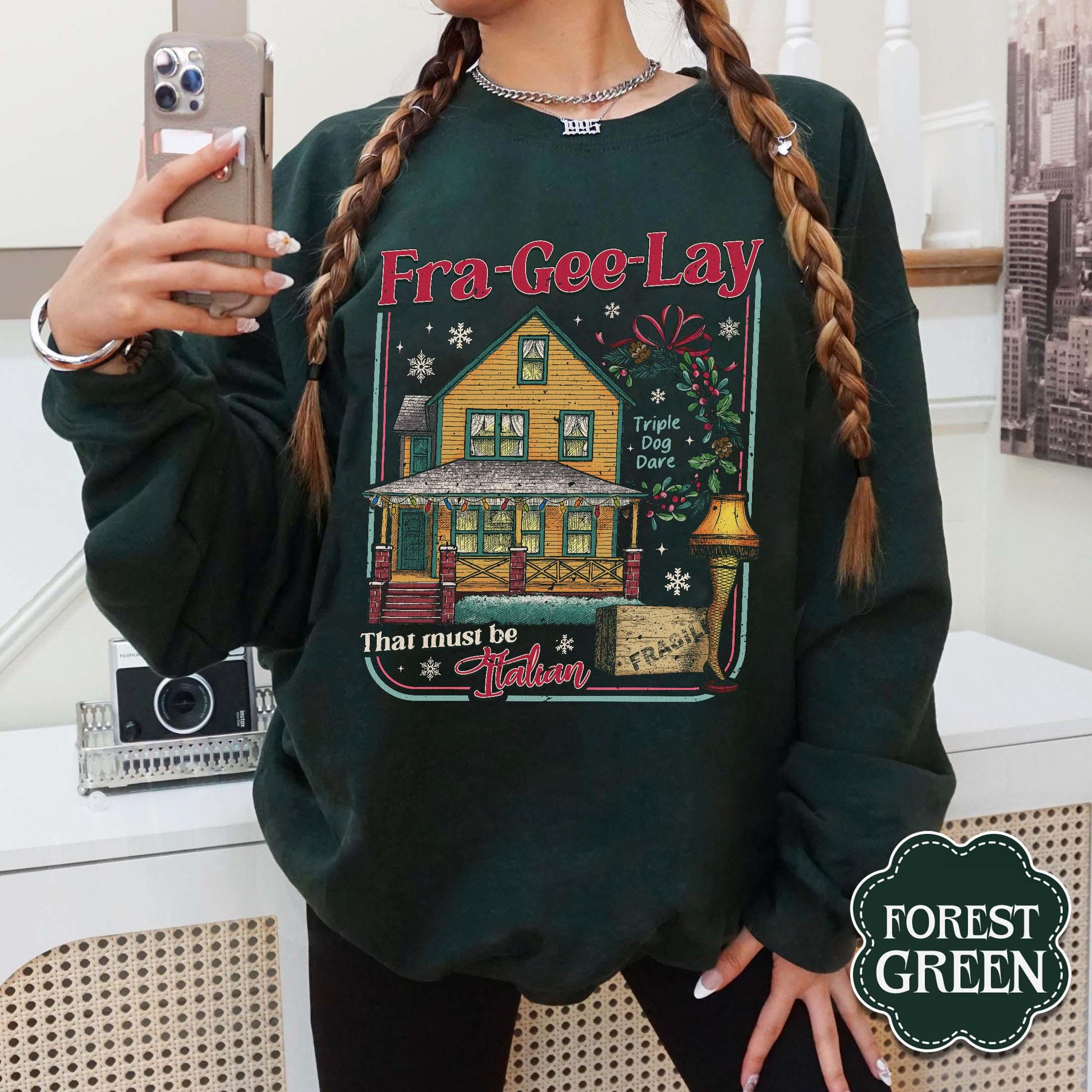 Leg Lamp Christmas Sweatshirt – Funny 90s Nostalgia Oh Fudge Holiday Shirt